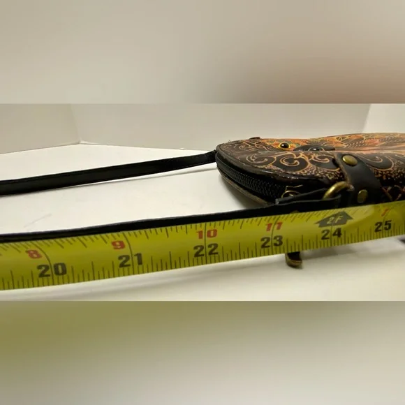 Blue Heart Owl Cross-body Purse Hand tooled Leather Multicolored - Picture 14 of 16